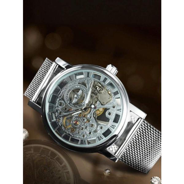 腕時計 レディース 機械式 1 クラシック エレガント シルバー 透明スケルトン 機械式時計 発光針...