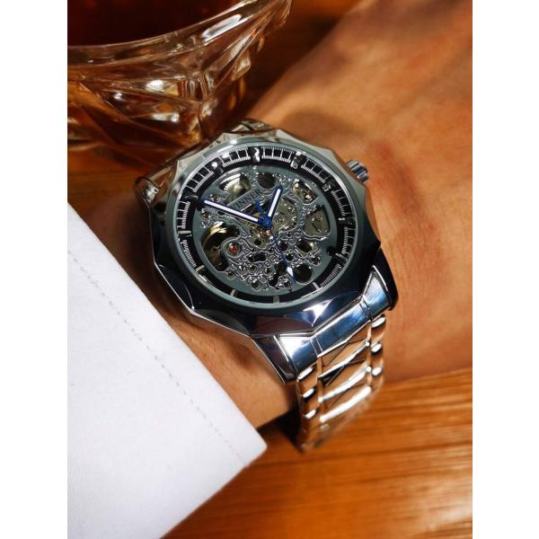 腕時計 メンズ 機械式 メンズ クラシック ビジネス 高級ステンレスケース  腕時計 シルバーカラー