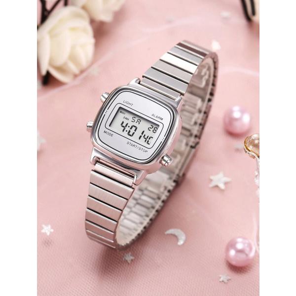 腕時計 レディース デジタル ステンレススチールストラップ電子時計