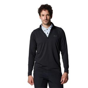 アンダーアーマー UNDER ARMOUR UA PLAYOFF 1/4 ZIP NV ゴルフ 長袖ポロ 長袖ハイネック メンズ Black /  / Jet Gray 1381287 001 送料無料｜sportsauthority