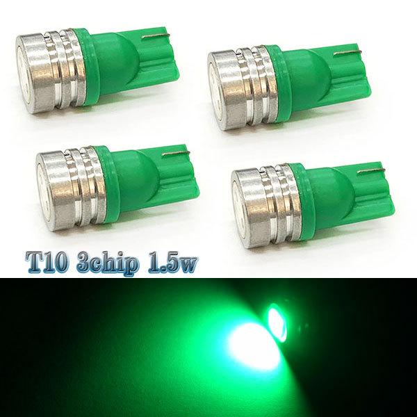 LEDバルブ T10 1発1.5w 3chip ウェッジ球 4個セット 送料無料 グリーン