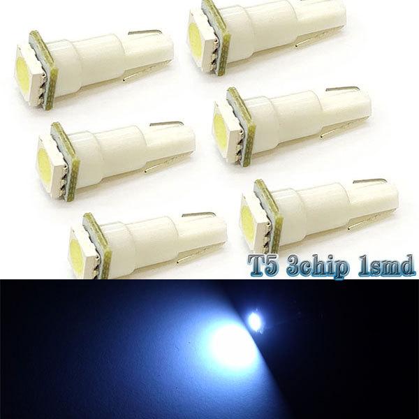 LEDバルブ T5 1smd ウェッジ球 6個セット 送料無料 ホワイト
