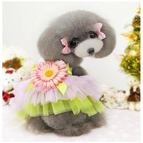 コサージュ付き ワンピースドレス M・L・XL 小型犬用 犬服 ポメラニアン・マルチーズ・トイプード...