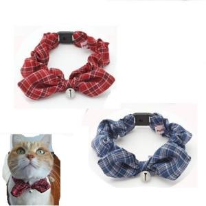 ペティオ シャルマン キャットカラーシュシュ チェック ブルー・レッド 首輪 カラー 猫用