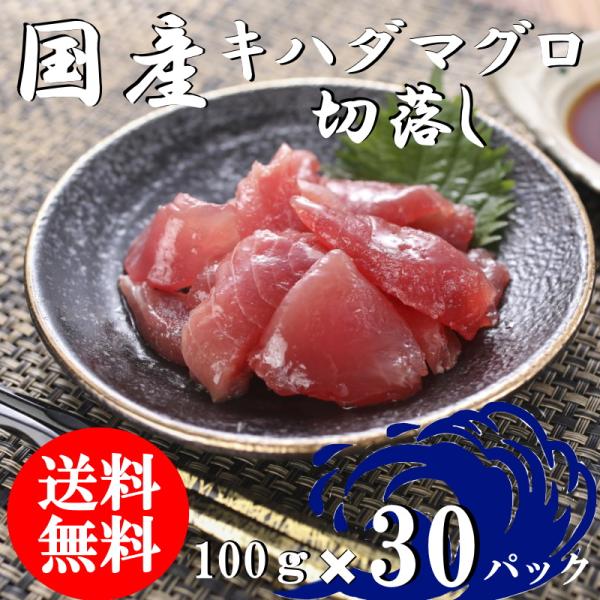 （送料無料）国産マグロ切落し（上）　100ｇ×30パックセット　キハダマグロ　配送不可地域あり　きは...
