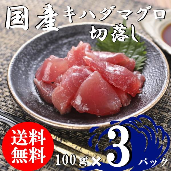（送料無料）国産マグロ切落し（上）　100ｇ×3パックセット　キハダマグロ　配送不可地域あり　きはだ...