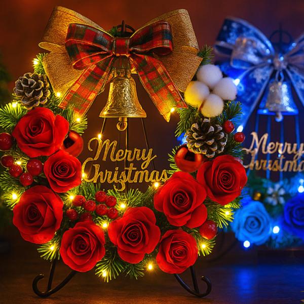 クリスマス 2025 ソープフラワー リース 30cm / バラ 誕生日 ギフト プレゼント おしゃ...