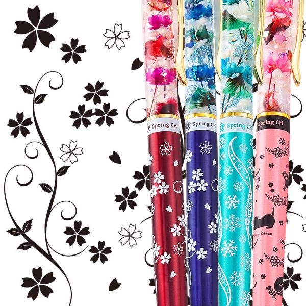 クリスマス 2025 ハーバリウム ボールペン 完成品 替芯付 ネコ 雪 さくら / ハーバリウムボ...