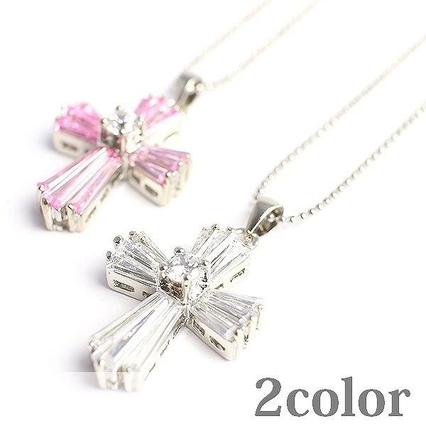 クロスモチーフにラインストーンチャーム 大きめトップの華やかなペンダント SPST024 レディース...