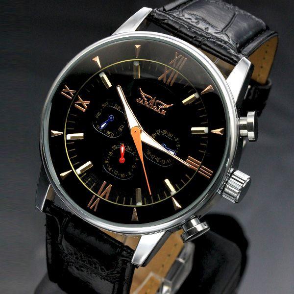 自動巻き腕時計 メンズ腕時計 マルチカレンダー デイデイト 日付表示 レザーベルト 男性用 JARA...