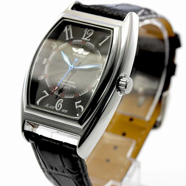 自動巻き腕時計 メンズ腕時計 デイト 日付カレンダー付き レザーベルト 男性用 WINNER ウィナ...