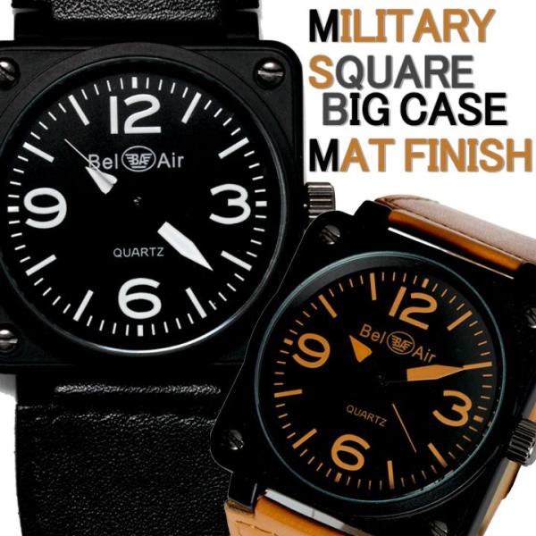 腕時計 メンズ腕時計 ビッグサイズ 角型コーティングケース 航空計器デザイン PUレザーベルト クォ...