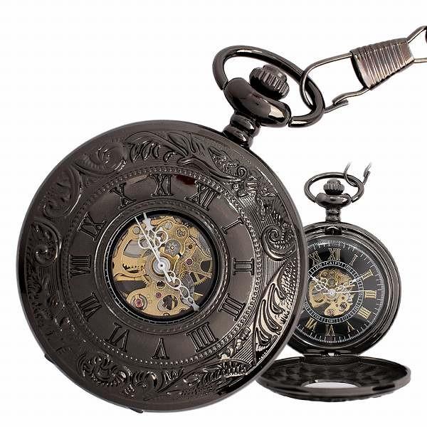 懐中時計 手巻き式 スケルトン メンズ アンティーク ポケットウォッチ PWA004