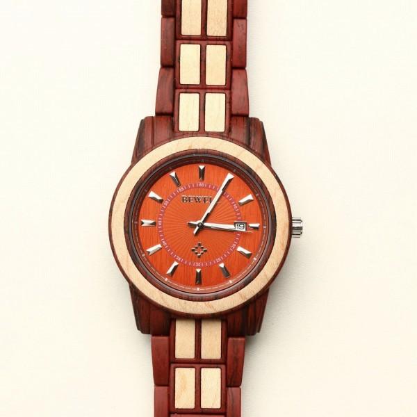 木製腕時計 木製ポイントデザイン メタルバンド ウッドウォッチ ユニセックス WDW027-03 メ...