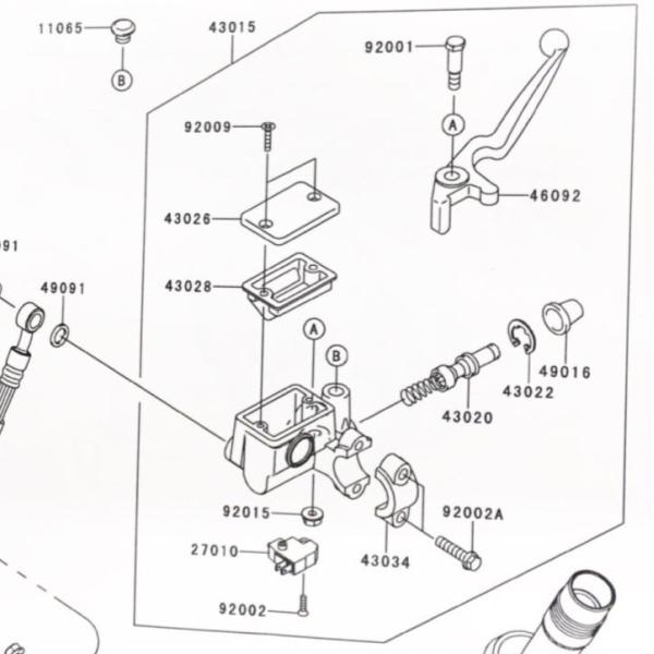 ニンジャ250R(EX250K)　フロントブレーキマスターシリンダーアッシ　図中(43015番)　4...