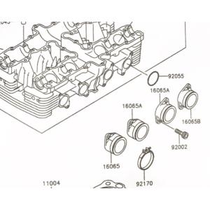 ゼファー400(ZR400C)　C3〜C7　インシュレーター＆Oリング　1台分　図中(16065＆16065A＆16065B＆92055番)　16065-1234　16065-1235　16065-1236　92055-1256