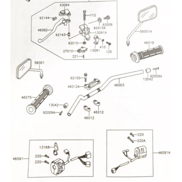 ゼファー400(ZR400C)　C5〜C7　ハンドルスイッチ右　図中(46091A番)　46091-...