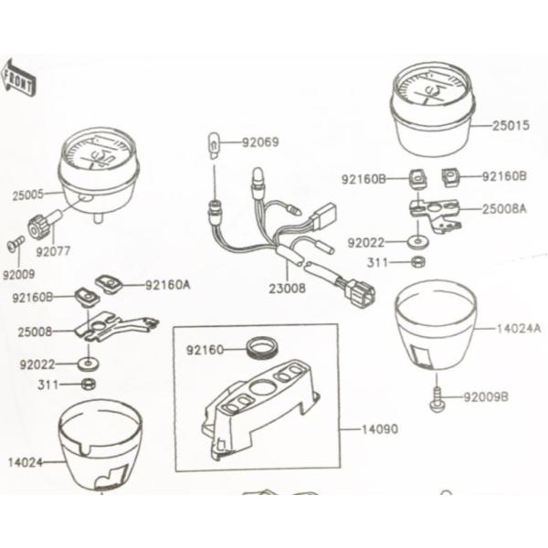ゼファー400(ZR400C)　C3〜C7　スピードメーターカバー　図中(14024番)　14024...