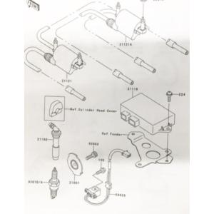 ZRX400/400-II(ZR400E)　2000年モデルまで　イグニッションコイル　1台分　図中(21121＆21121A番)　21121-1235　21121-1236｜sps310