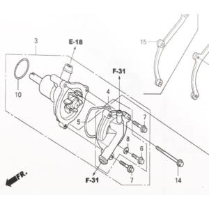 CB400SF/スーパーボルドール(NC39) 全年式 ウォーターポンプ　図中(3番) 19200-MCE-010 　　