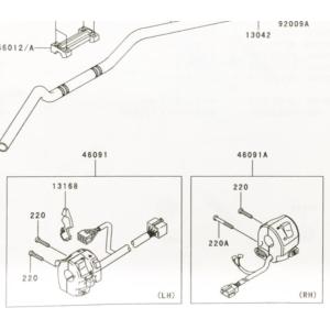 ZRX400/400-II(ZR400E)　2005年モデル〜　ハンドルスイッチ右　図中(46091A)　46091-1881｜sps310