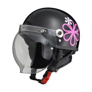 リード工業　LEAD　CR-760　ハーフヘルメット＆バブルシールド　フリーサイズ(57-60cm未満)　カラー ブラックフラワー