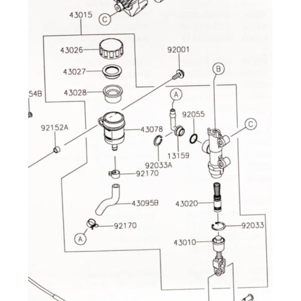 ニンジャ250SL(BX250A)　リヤマスターシリンダー(リアマスターシリンダー)　図中(4301...
