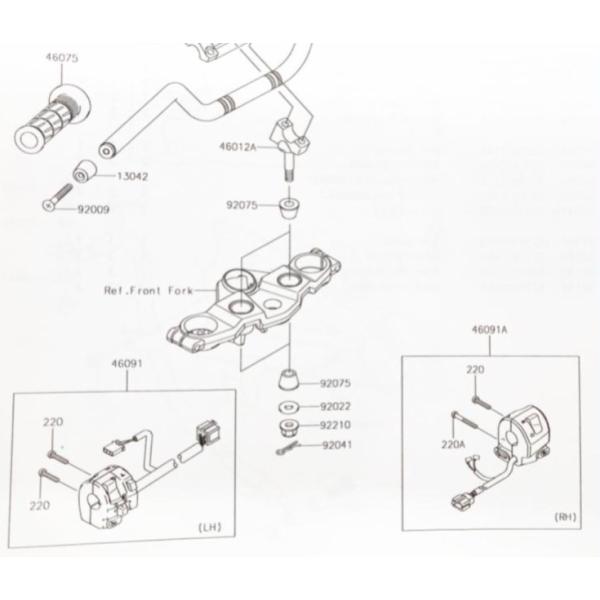 ZRX1200 DAEG(ZRT20D)　左ハンドルスイッチ　図中(46091番)　46091-01...