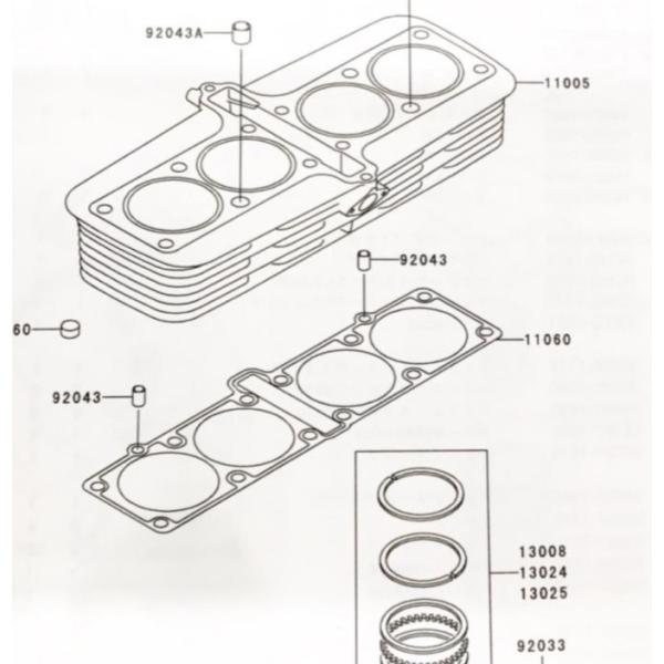 ゼファー1100(ZRT10A)　シリンダーベースガスケット(ベースパッキン)　図中(11060番)...