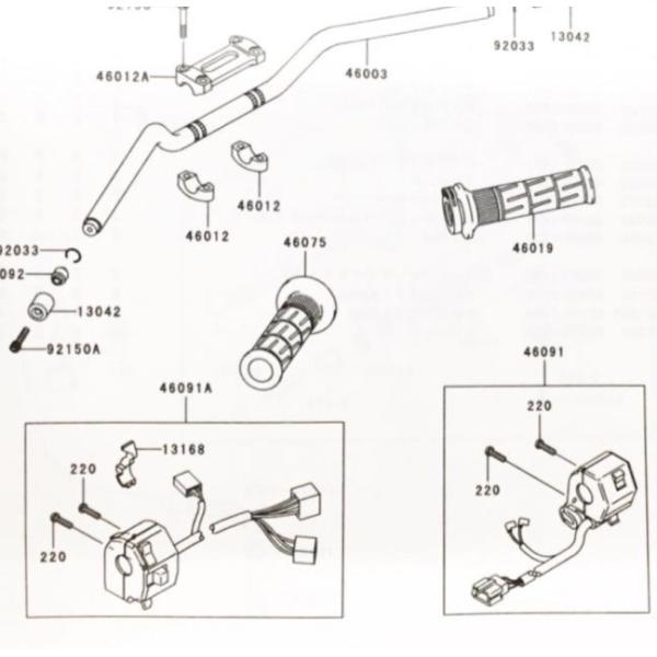 ゼファー1100(ZRT10A)　右ハンドルスイッチ(右スイッチボックス)  図中(46091番)　...