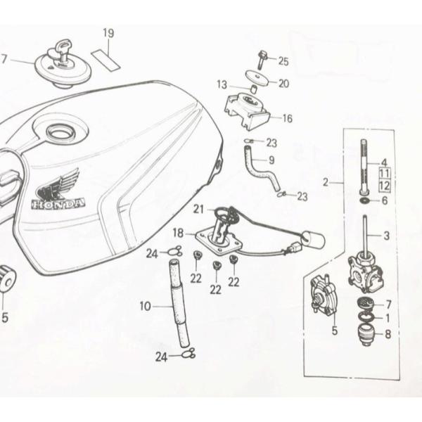 CBX400F/CBX550F　フューエルコックASSY(ガソリンコック、燃料コック)　図中(2番)...