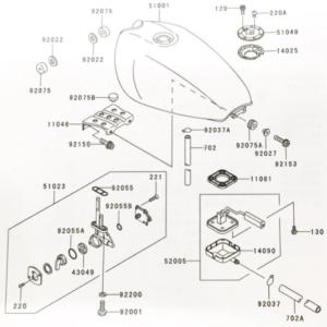 ゼファーカイ(ZR400C)　フューエルコック(ガソリンコック　燃料コック)　図中(51023番)　