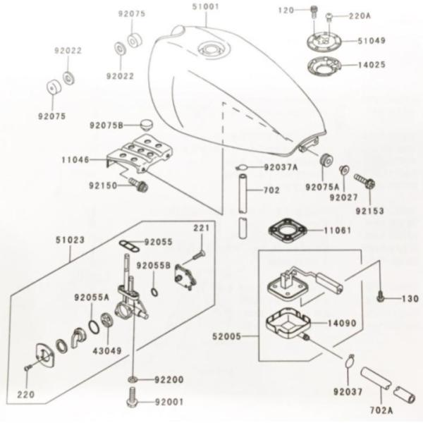 ゼファーカイ(ZR400C)　フューエルコック(ガソリンコック　燃料コック)　図中(51023番)　...