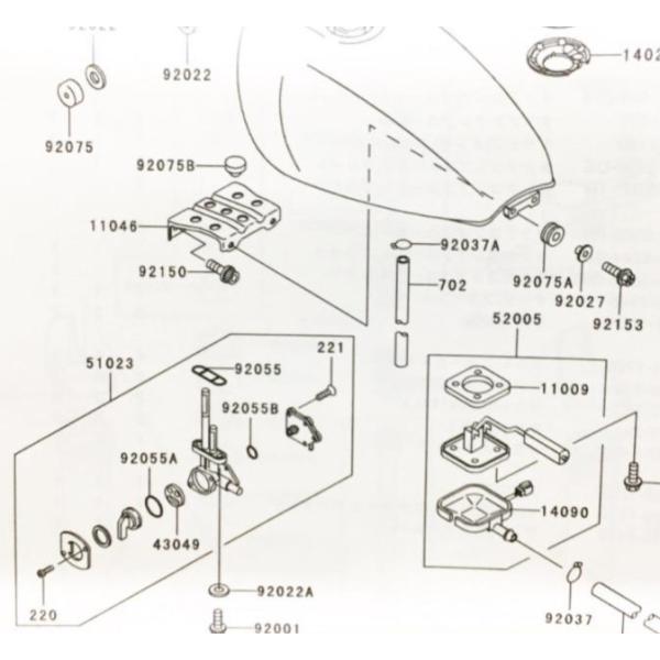 ゼファーカイ(ZR400C)　車体番号ZR400C-344833まで　フューエルゲージ　図中(520...
