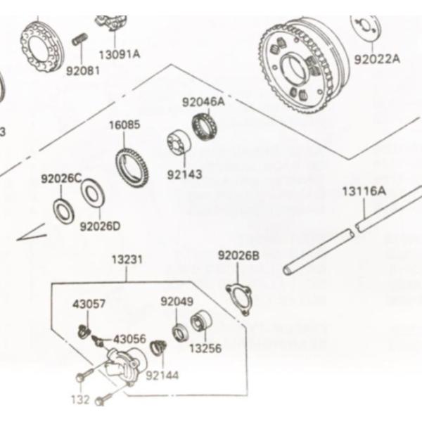 ZZR1100(ZXT10C)　クラッチレリーズ　(クラッチキャリパー)　図中(13231番) 13...