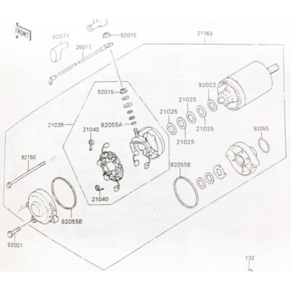ZZR1100(ZXT10C)　セルモーター　(スターターモーター)　図中(21163番)　2116...