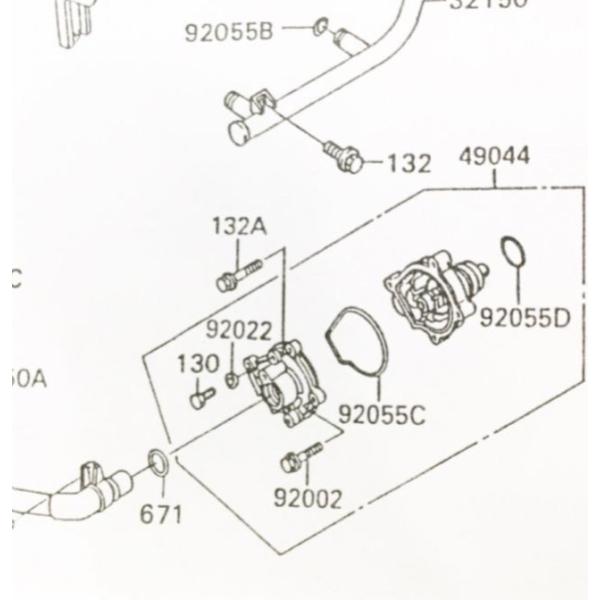 ZZR1100(ZXT10C)　ウォーターポンプ　図中(49044番)　49044-1080　(49...