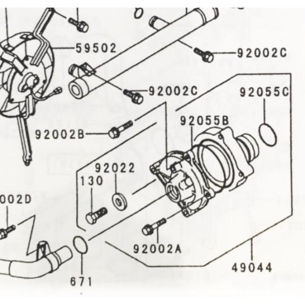 ZZR1100(ZXT10D)　ウォーターポンプ　図中(49044番)　49044-1080　(49...