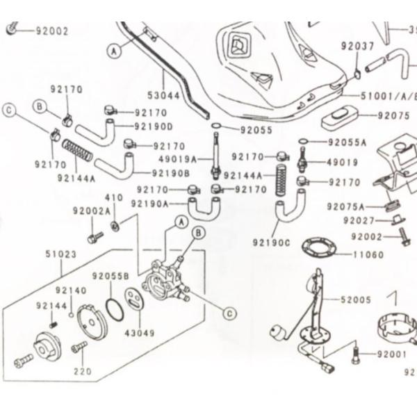 ZZR1100(ZXT10D)　フューエルコック　(ガソリンコック　燃料コック)　図中(51023番...