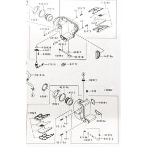 W650(EJ650A)　エアクリーナーエレメント　(エアフィルター　エアエレメント)　1台分　図中(11029番＆11029A番)　11029-1012　11029-1013　各1個　