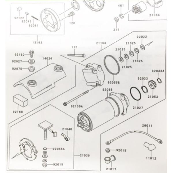 ゼファー750(ZR750C)　セルモーター　(スターターモーター　スターティングモーター)　図中(...