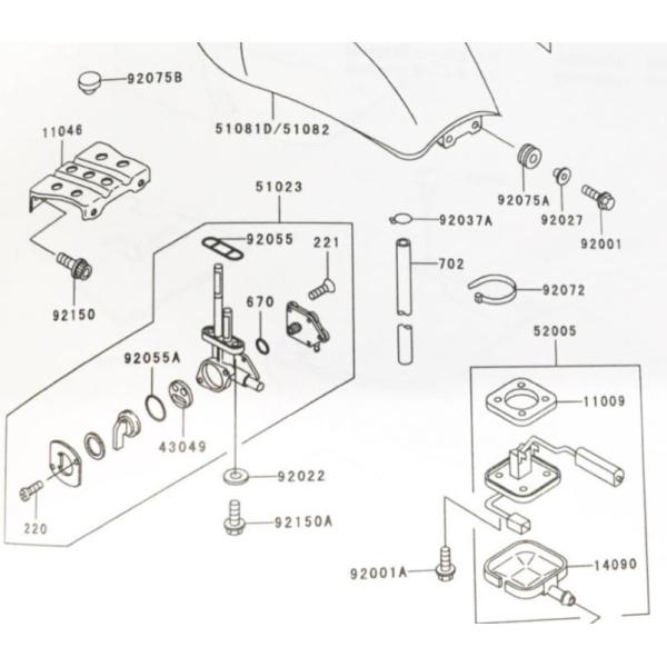 ゼファー750RS(ZR750C)　フューエルゲージ　(フューエルユニット)　図中(52005番)　...