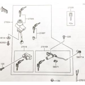 ゼファー400(ZR400C) C3〜C4　スイッチアッシ(キーセット)　図中(27004番)　27...