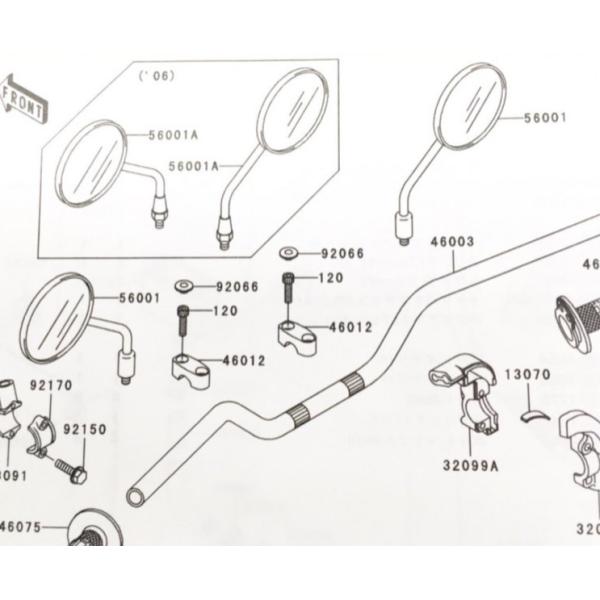 スーパーシェルパ(KL250G)　車体番号KL250G-048000まで　バックミラー左右セット　図...