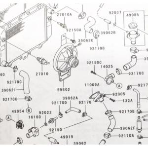 バリオス2(ZR250B)　サーモスタット　図中(49054番)　49054-1058