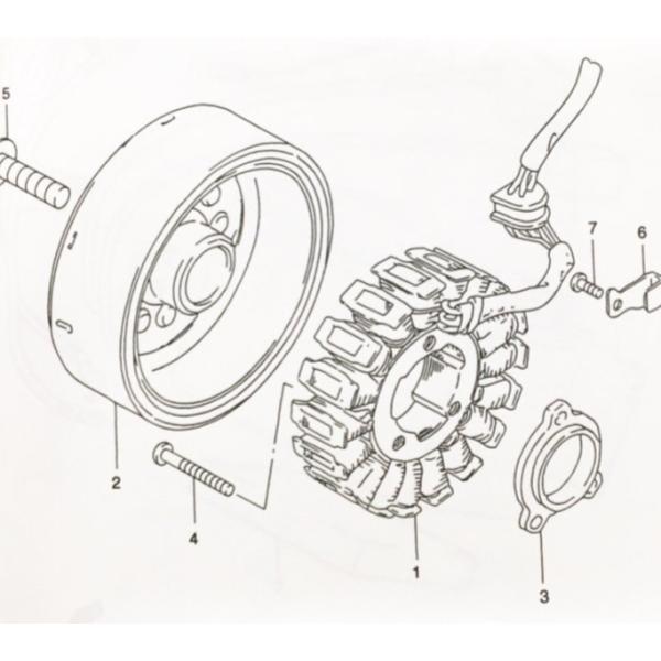 インパルス400(GK79A)　ステーター　(ジェネレーター) 図中(1番)　31401-46D10