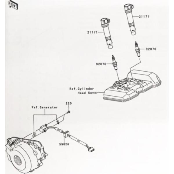 ニンジャ250R(EX250K)　イグニッションコイル　1台分　図中(21171番)　21171-0...