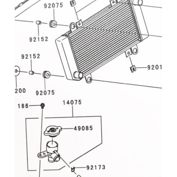 ニンジャ250R(EX250K)　ラジエターキャップ　図中(49085番)　49085-1066