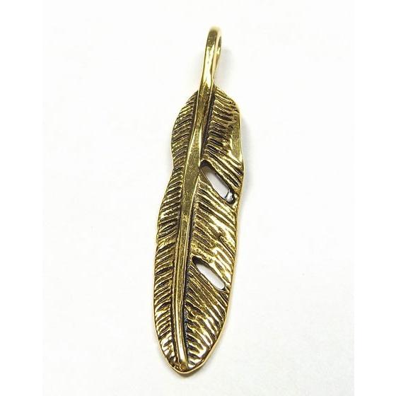 フェザー/羽根/はね ステンレス製 ペンダントトップ 縦35ｍｍ パーツ アクセサリー ゴールド