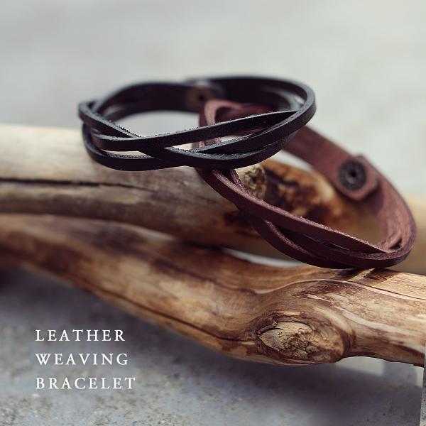 ブレスレット 日本製 メンズ イタリアンレザー 3連編み 本革 ブラック ブラウン キャメル ネイビ...